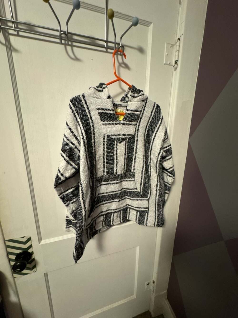 Iguana Jack Baja Hoodie Pullover Black White Striped Size M